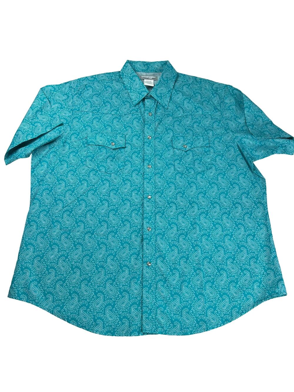 Wrangler Wrancher Men's Paisley Blue Pearl Snap Button Down Shirt sz 2XL